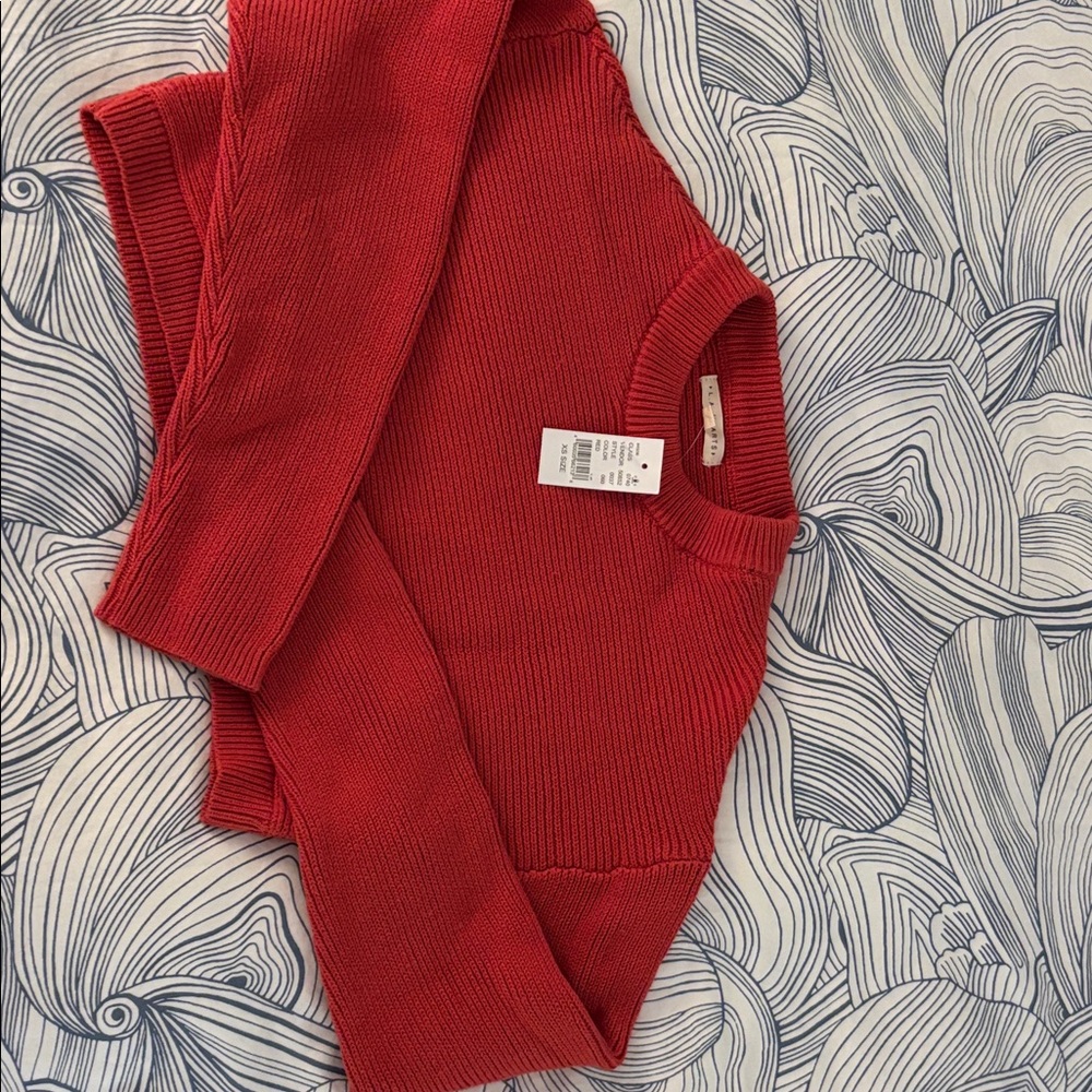 La Hearts Vibrant Orange Crew Neck Cropped Sweater